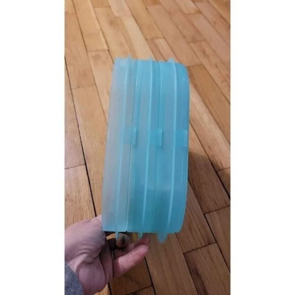 Tupperware Deli Keeper Stackable Storage Set Turquoise Blue 3 Trays Lid Vintage